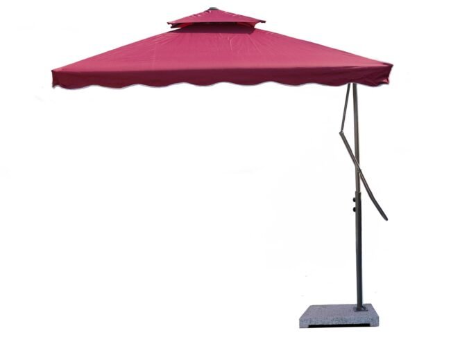 10ft Side Pole Square Shape Outdoor Umbrella With Marble Base (Red) - Image 6