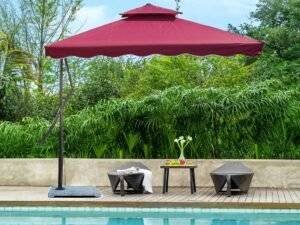 10ft Side Pole Square Shape Outdoor Umbrella With Marble Base (Red)