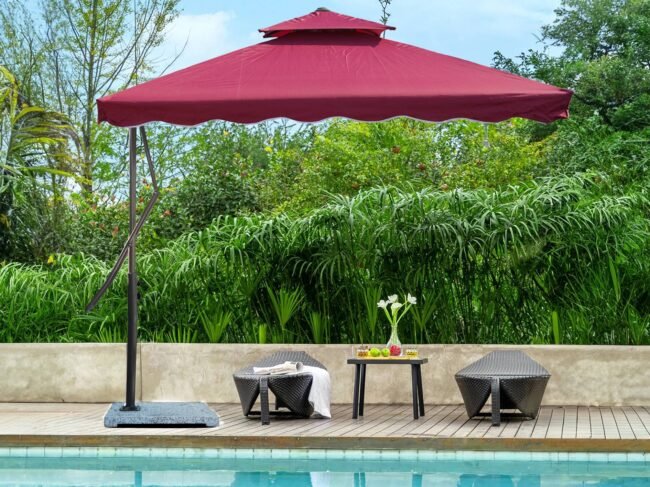 10ft Side Pole Square Shape Outdoor Umbrella With Marble Base (Red)