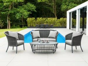 Outdoor Grey Rope 4 Piece Patio Sofa Set with Light Grey Cushions