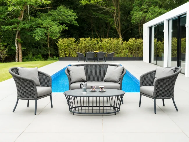 Outdoor Grey Rope 4 Piece Patio Sofa Set with Light Grey Cushions