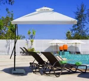 10ft Side Pole Square Shape Outdoor Umbrella With Marble Base (Off-White)