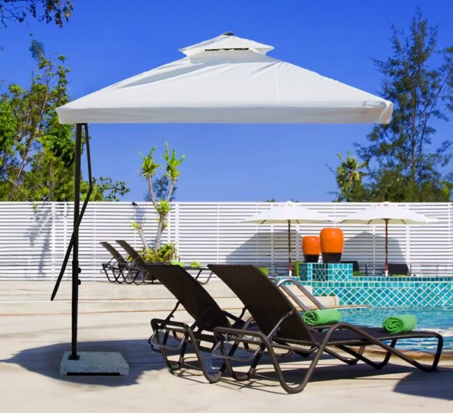 10ft Side Pole Square Shape Outdoor Umbrella With Marble Base (Off-White)