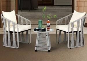 3-Piece Outdoor Rope Patio Set (Grey & Cream)
