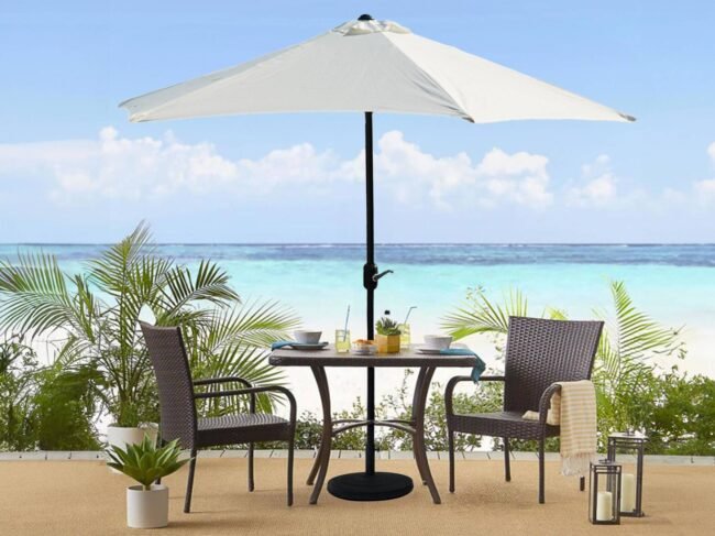 9ft Off-White Color Outdoor Patio Umbrella UV-Resistant with Centre Pole Stand Ideal for Garden, Beach & Cafe - Image 2