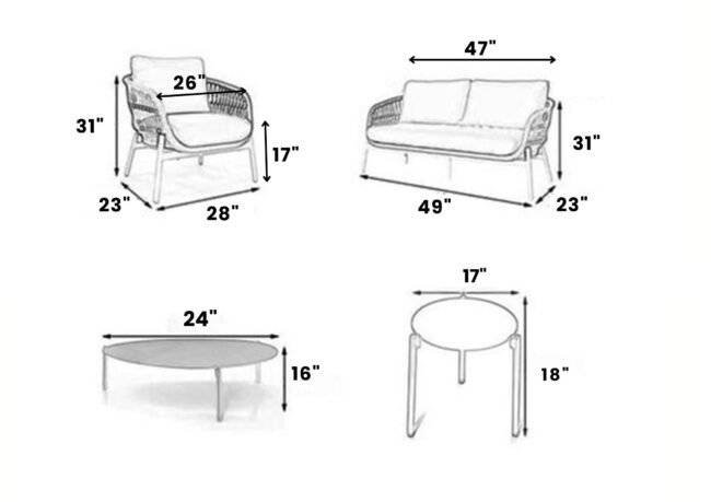 Outdoor Garden 4 Seater Rope Sofa (Beige & Black) - Image 2