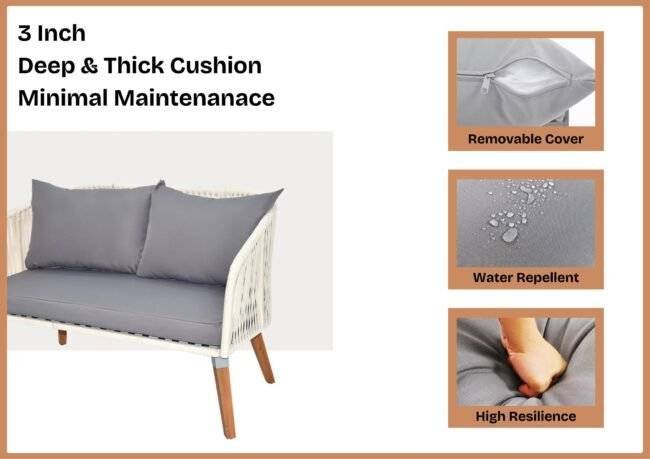 Outdoor Rope 4-Piece Sofa Set (White & Grey) - Image 6
