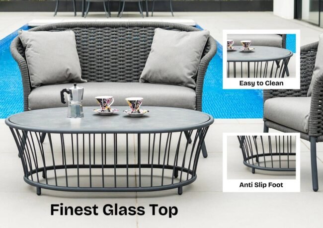 Outdoor Grey Rope 4 Piece Patio Sofa Set with Light Grey Cushions - Image 6
