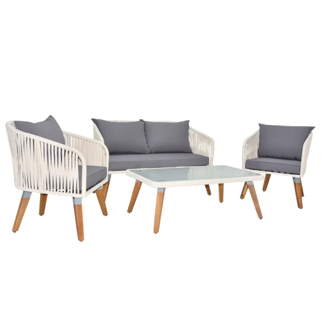 Outdoor Rope 4-Piece Sofa Set (White & Grey) - Image 5