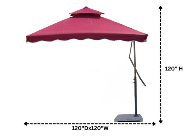 10ft Side Pole Square Shape Outdoor Umbrella With Marble Base (Red) - Image 2