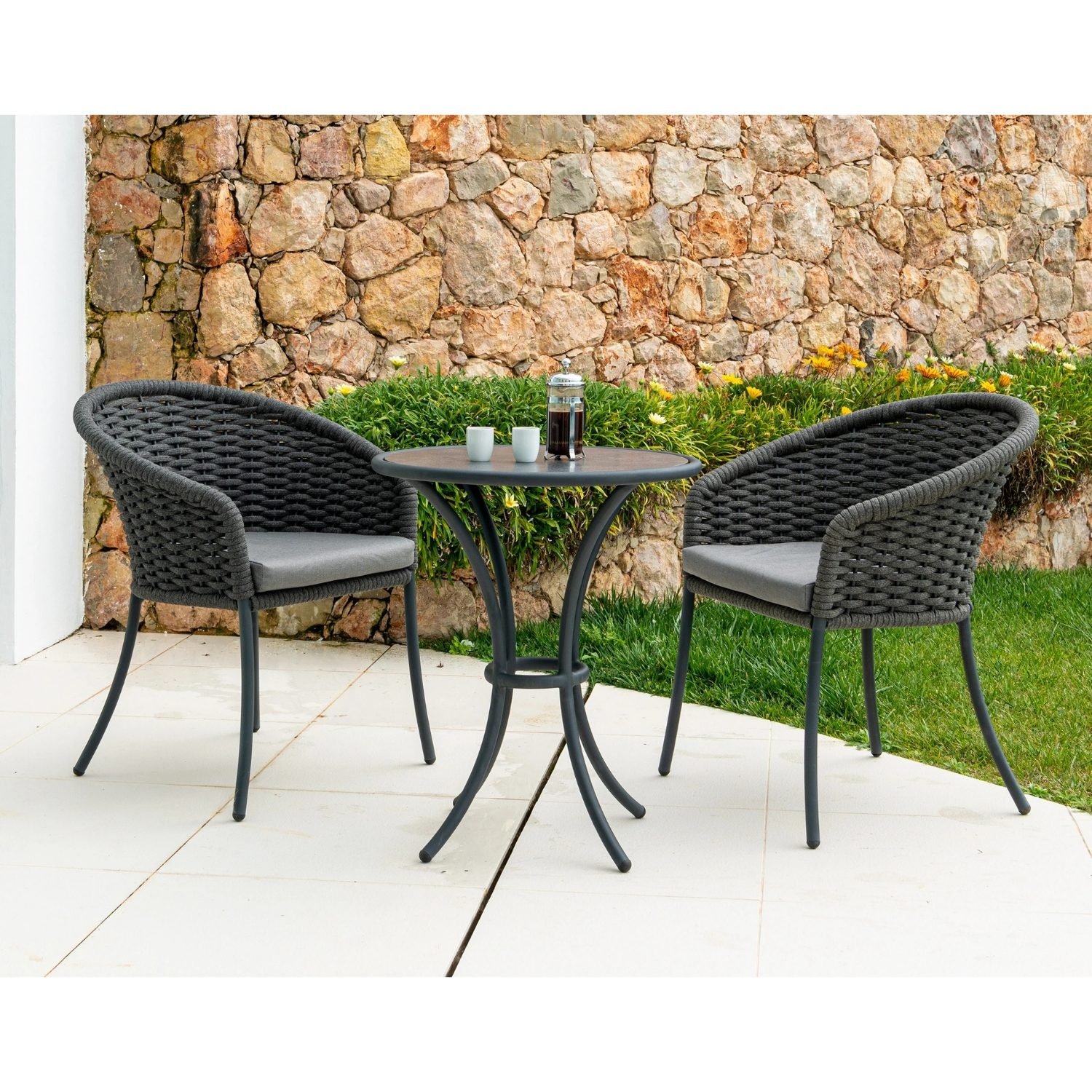 3-Piece Outdoor Rope Patio Set (Grey)