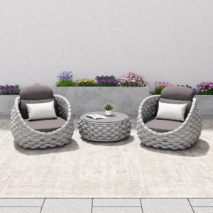 3-Piece Bird's Nest Shape Outdoor Rope Patio Set (Silver Grey & Dark Grey)