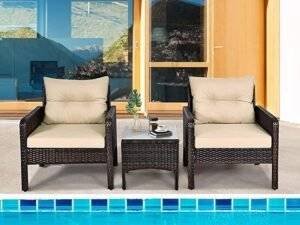DEVOKO 3-Piece Outdoor Patio Bistro Set (Dark Brown & Cream)