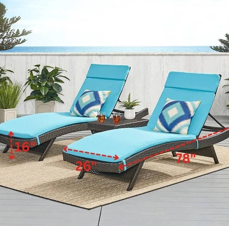 3-Piece Adjustable Rattan Wicker Chaise Lounge Set with Sky Blue Cushion (Dark Brown) - Image 3