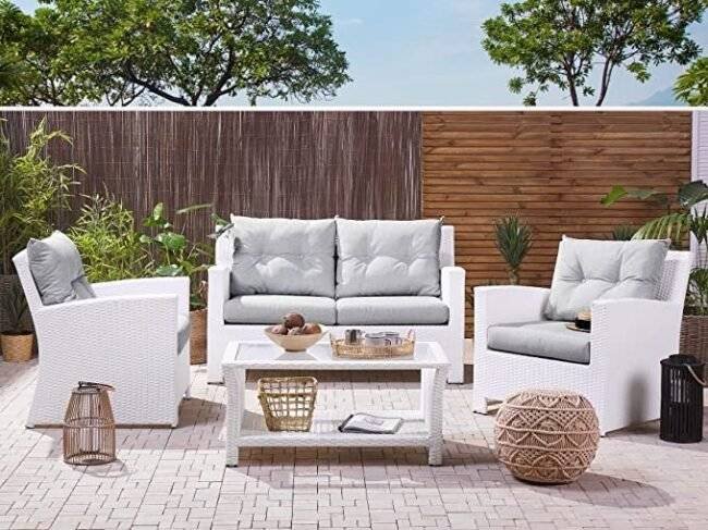 DEVOKO Outdoor Grey Sofa Set: White/Light Grey Patio Furniture - Image 4