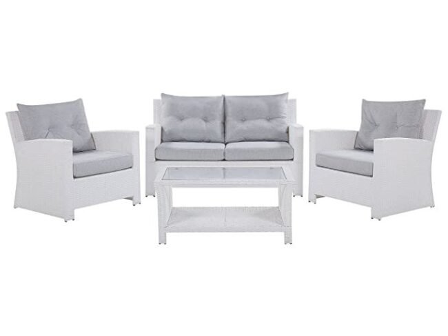 DEVOKO Outdoor Grey Sofa Set: White/Light Grey Patio Furniture - Image 5