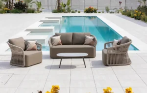 4-Piece Outdoor Braid & Rope Sofa Set (Beige & Dark Cream)