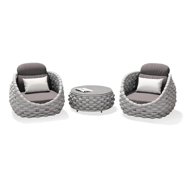 3-Piece Bird's Nest Shape Outdoor Rope Patio Set (Silver Grey & Dark Grey) - Image 4