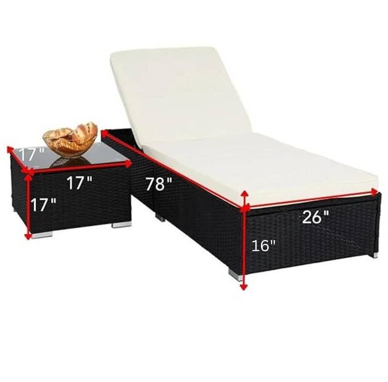 Outdoor Lounge Chairs Set (Black Lounger & White Cushion) - Image 2