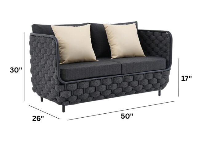 4 Piece Outdoor Rope Sofa Set with HPL Top Coffee Table (Black) - Image 2