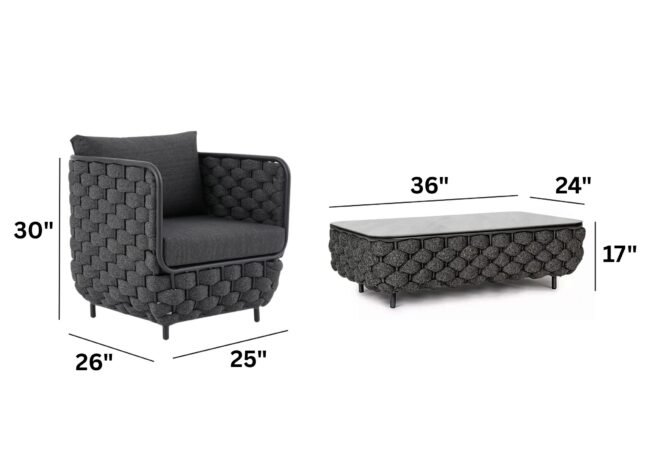 4 Piece Outdoor Rope Sofa Set with HPL Top Coffee Table (Black) - Image 3