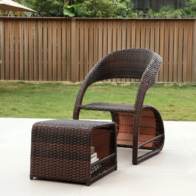 5-Piece Outdoor Wicker Patio Furniture Set with Ottomans & Table (Dark Brown) - Image 3