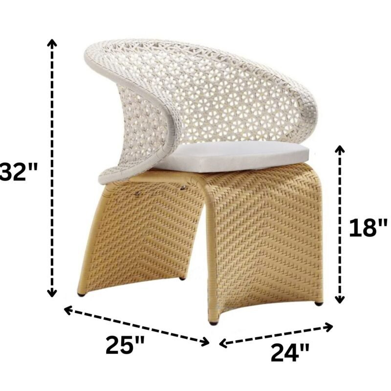 7 Pieces Outdoor Wicker Dining Set with Double Tone Armchairs (White)(Table Without Glass Top) - Image 2