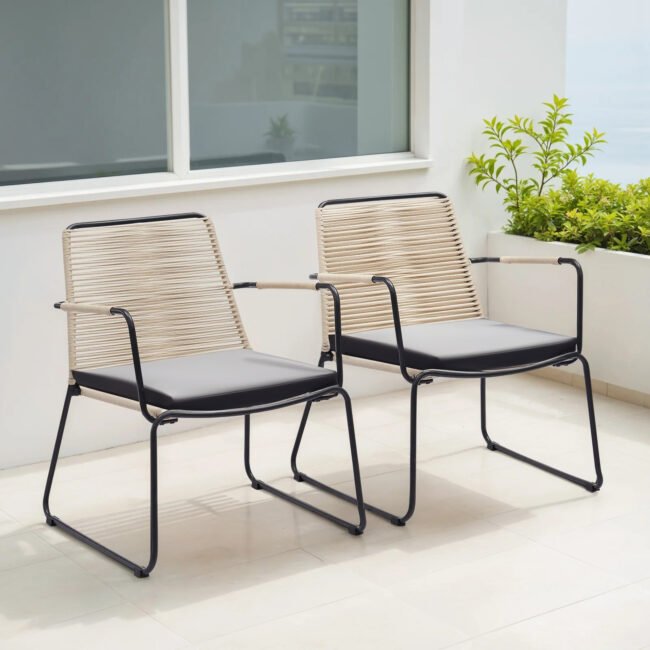 5 Piece Outdoor Patio Set with Ottoman & Side Table (Beige & Black) - Image 6