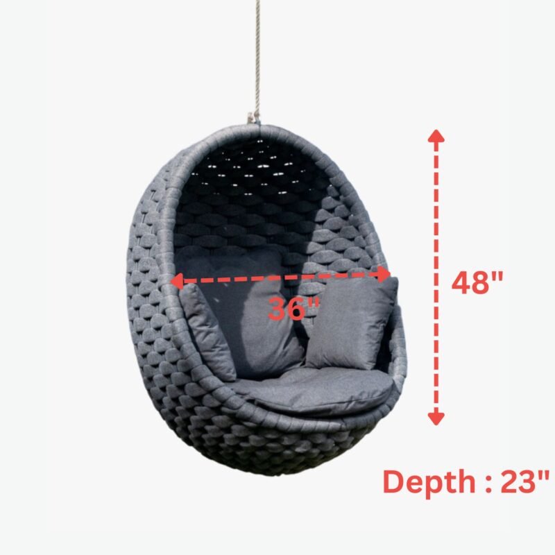 Grey Rope Hanging Egg Swing Chair with Dark Grey Cushions - Image 2