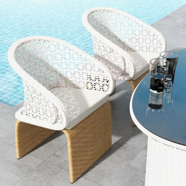 5 Pieces Outdoor Wicker Dining Set with Double Tone Armchairs (White)(Table Without Glass Top) - Image 4