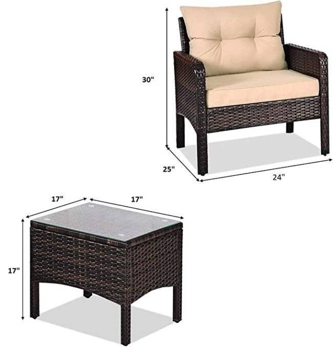 DEVOKO 3-Piece Outdoor Patio Bistro Set (Dark Brown & Cream) - Image 2