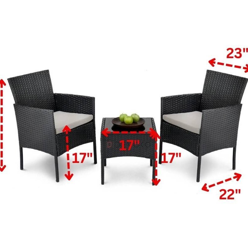Outdoor Rattan Patio Sofa Set: 3-Piece Sectional in Black & Grey - Image 2