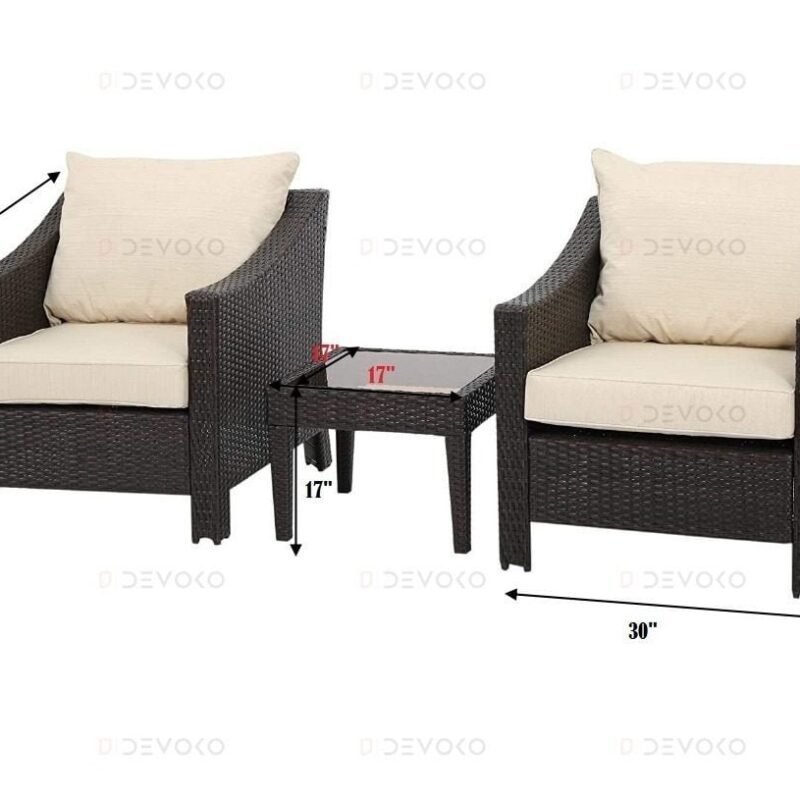 3-Piece Patio Bistro Conversation Set: Cream Cushion, Dark Brown Wicker - Image 2