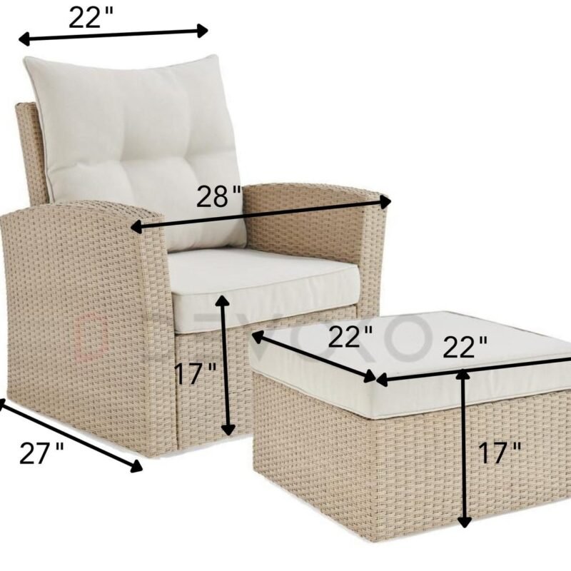DEVOKO 4-Piece Rattan Garden Set: with Beige Wicker & Cream Cushions - Image 2