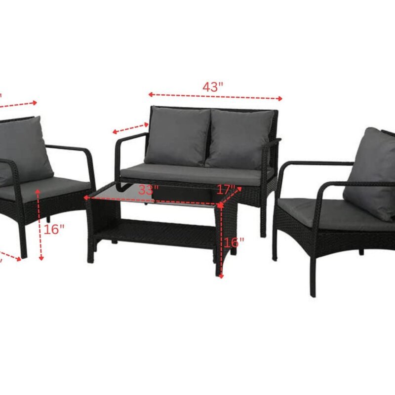 DEVOKO Outdoor Patio Sectional Sofa Set with Cushions & Table (Black & Grey) - Image 2