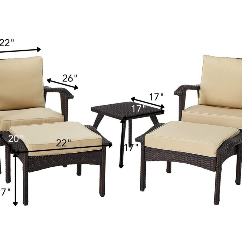 Devoko 5-Piece Patio Furniture Set in Dark Brown & Cream - Image 2