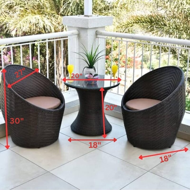 DEVOKO Outdoor Wicker Furniture Set with Cushions (Dark Brown/Cream) - Image 2