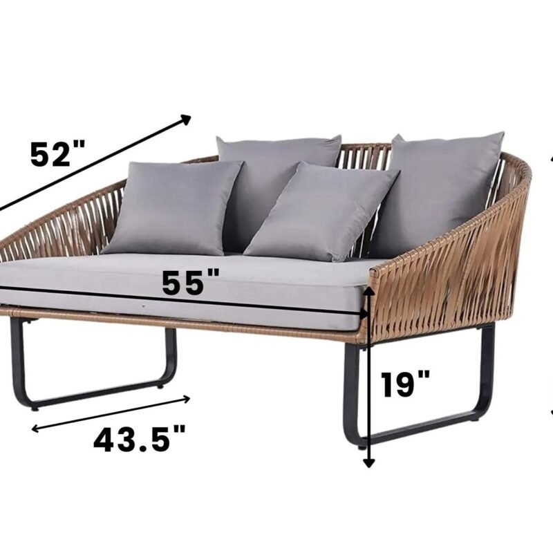 DEVOKO Outdoor Wicker Daybed Set (Beige/Grey) - Image 2