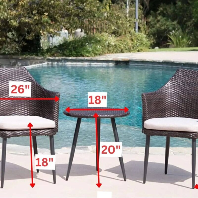 Devoko 3-Piece Rattan Patio Furniture Set (Dark Brown/Off-white) - Image 2