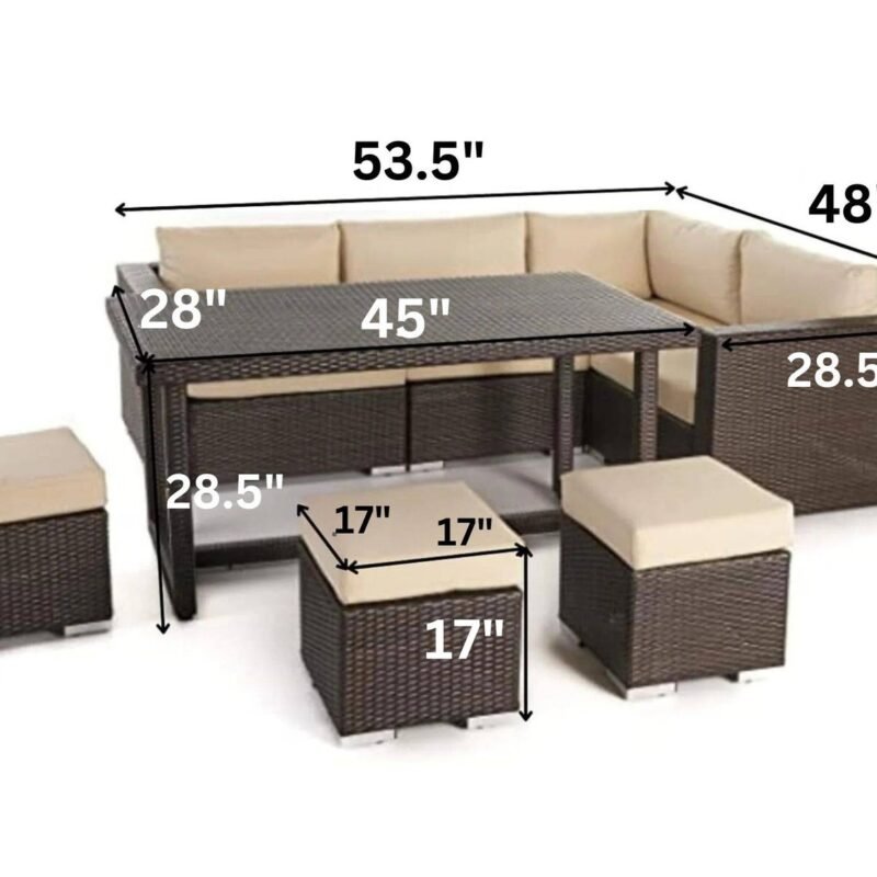 DEVOKO 6PCS Outdoor Patio Sofa Set - All-Weather Wicker Rattan - Dark Brown & Cream - Image 2