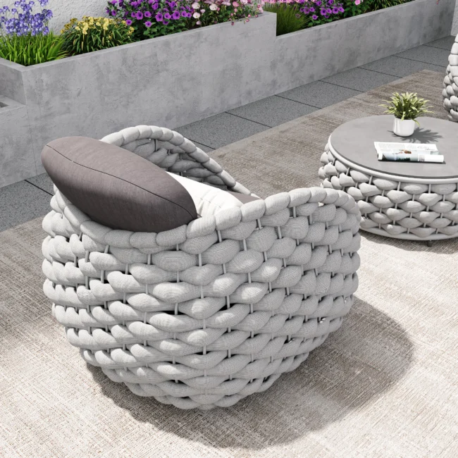 3-Piece Bird's Nest Shape Outdoor Rope Patio Set (Silver Grey & Dark Grey) - Image 3