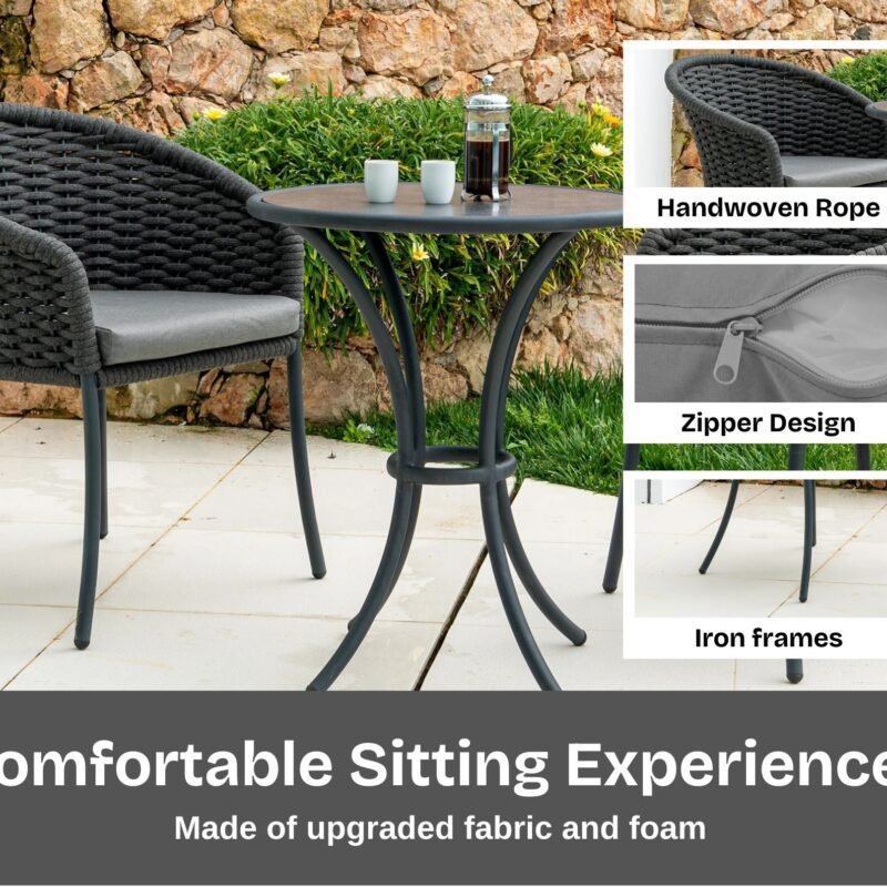 3-Piece Outdoor Rope Patio Set (Grey) - Image 3