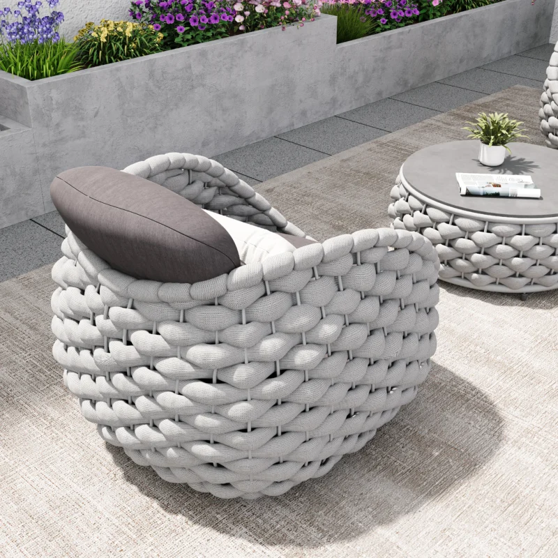 3-Piece Bird's Nest Shape Outdoor Rope Patio Set (Silver Grey & Dark Grey) - Image 3