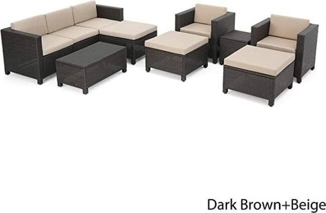 DEVOKO 8-Piece Outdoor Wicker Conversation Sofa Set (Dark Brown & Cream) - Image 3