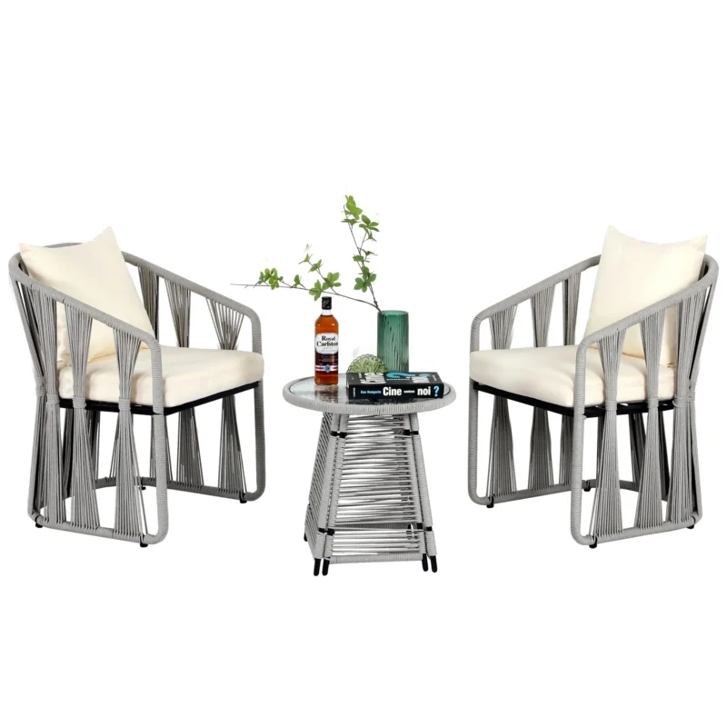 3-Piece Outdoor Rope Patio Set (Grey & Cream) - Image 3