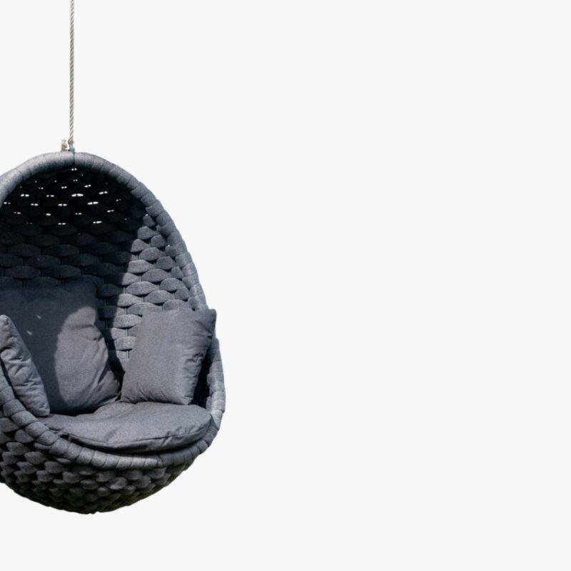 Grey Rope Hanging Egg Swing Chair with Dark Grey Cushions - Image 3