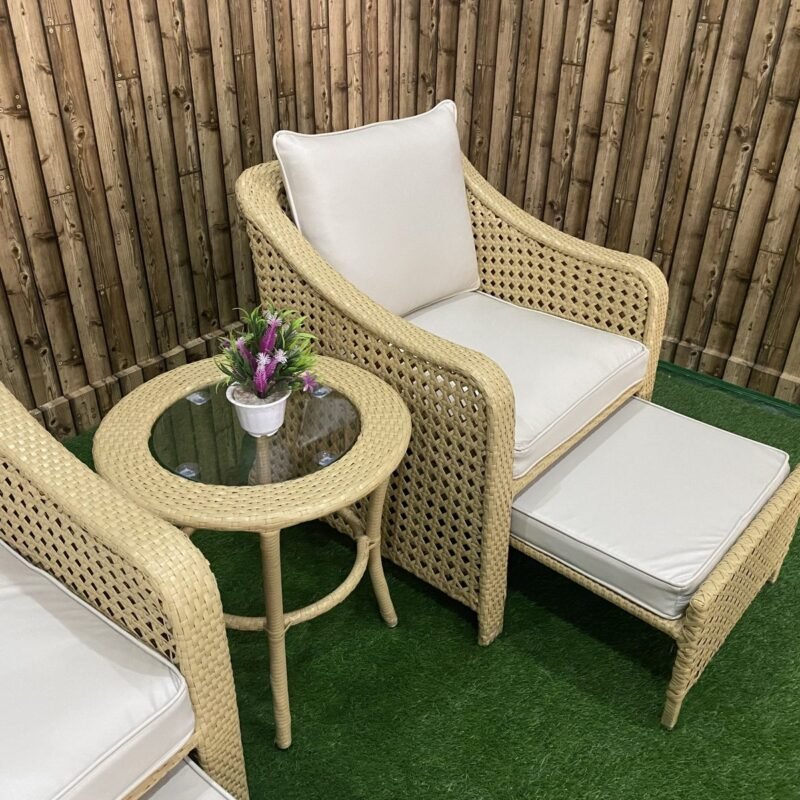 5-Piece Devoko All-Weather Wicker Patio Set with Cushions (Honey & White) - Image 5