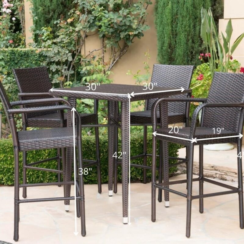 5-Piece Wicker Bistro Patio Set: Counter Height Table & 4 Bar Stools with Cushions - Image 2