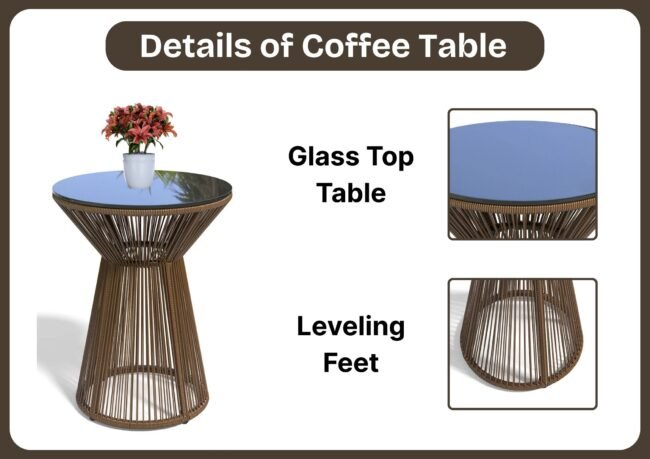 Outdoor Brown Rope 3-Piece Patio Set With Grey Cushions - Image 6