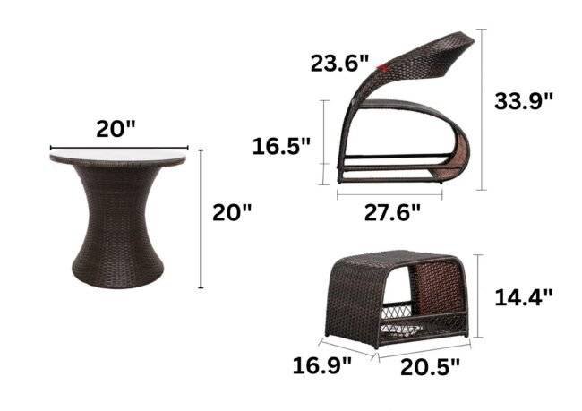5-Piece Outdoor Wicker Patio Furniture Set with Ottomans & Table (Dark Brown) - Image 2
